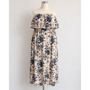 Womens Strapless Floral Maxi Dress 2XL Boho Cottagecore Romantic Soft Girl Dress